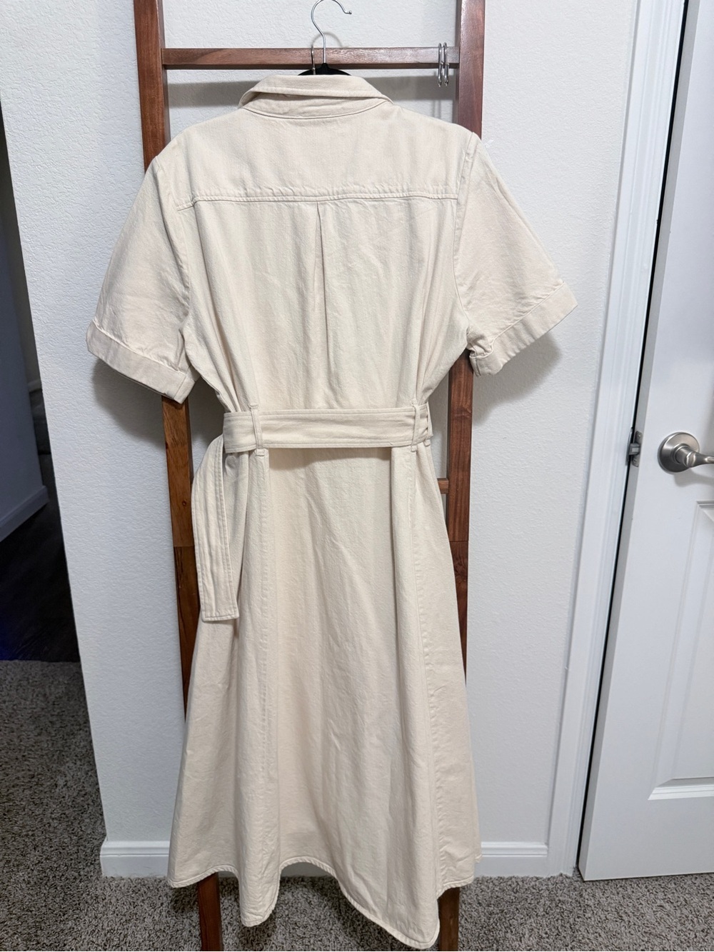 Sezane Raquel Mottled Ecru Button-Front Midi Cotton Shirt Dress FR 46 US 14 - Picture 4 of 12